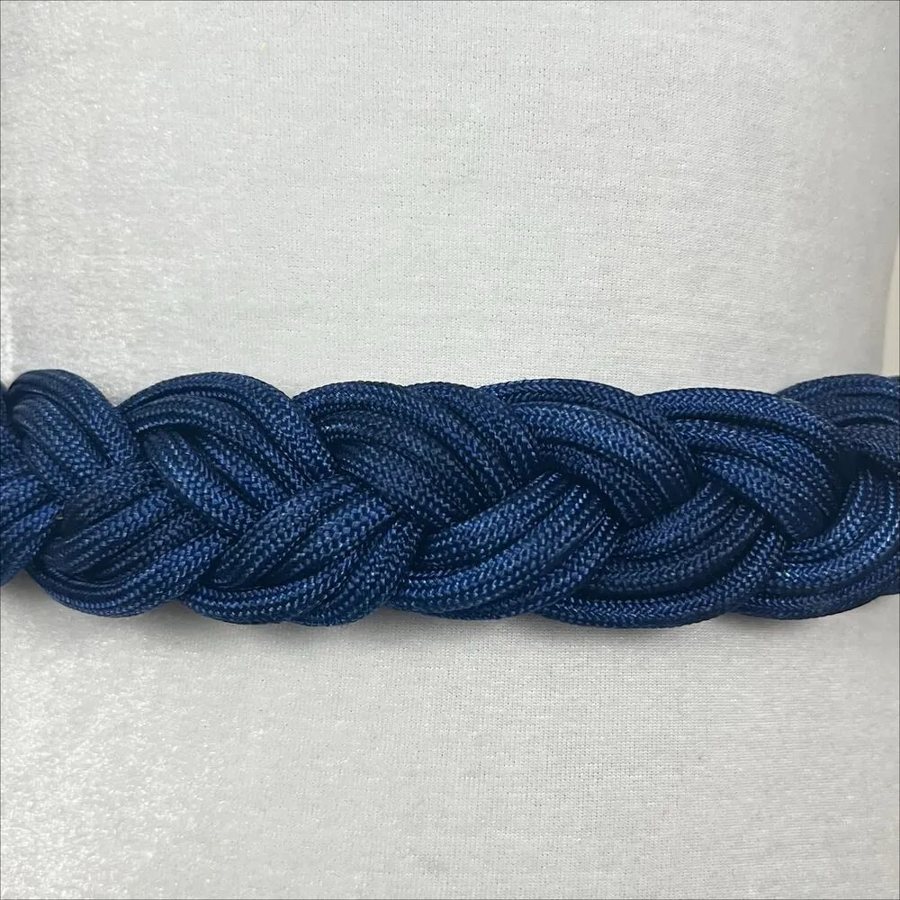 Vintage 80s 90s Navy Blue Braided Nautical Rope Belt Hook Back - Image 2