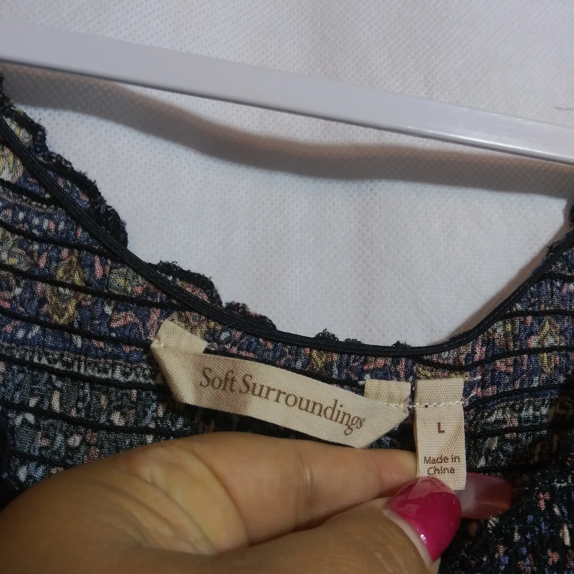 SOFT SURROUNDINGS Smocked Macelo Print Blue Neutral  Maxi Dress Size L - Image 4