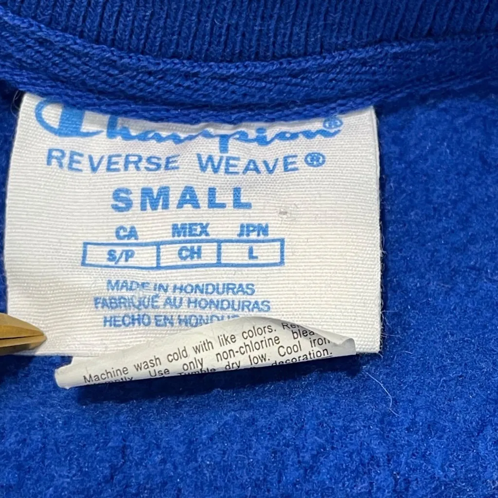Vintage Champion Reverse Weave Pullover Sweatshirt Unisex Size Small Blue Knit - Image 4