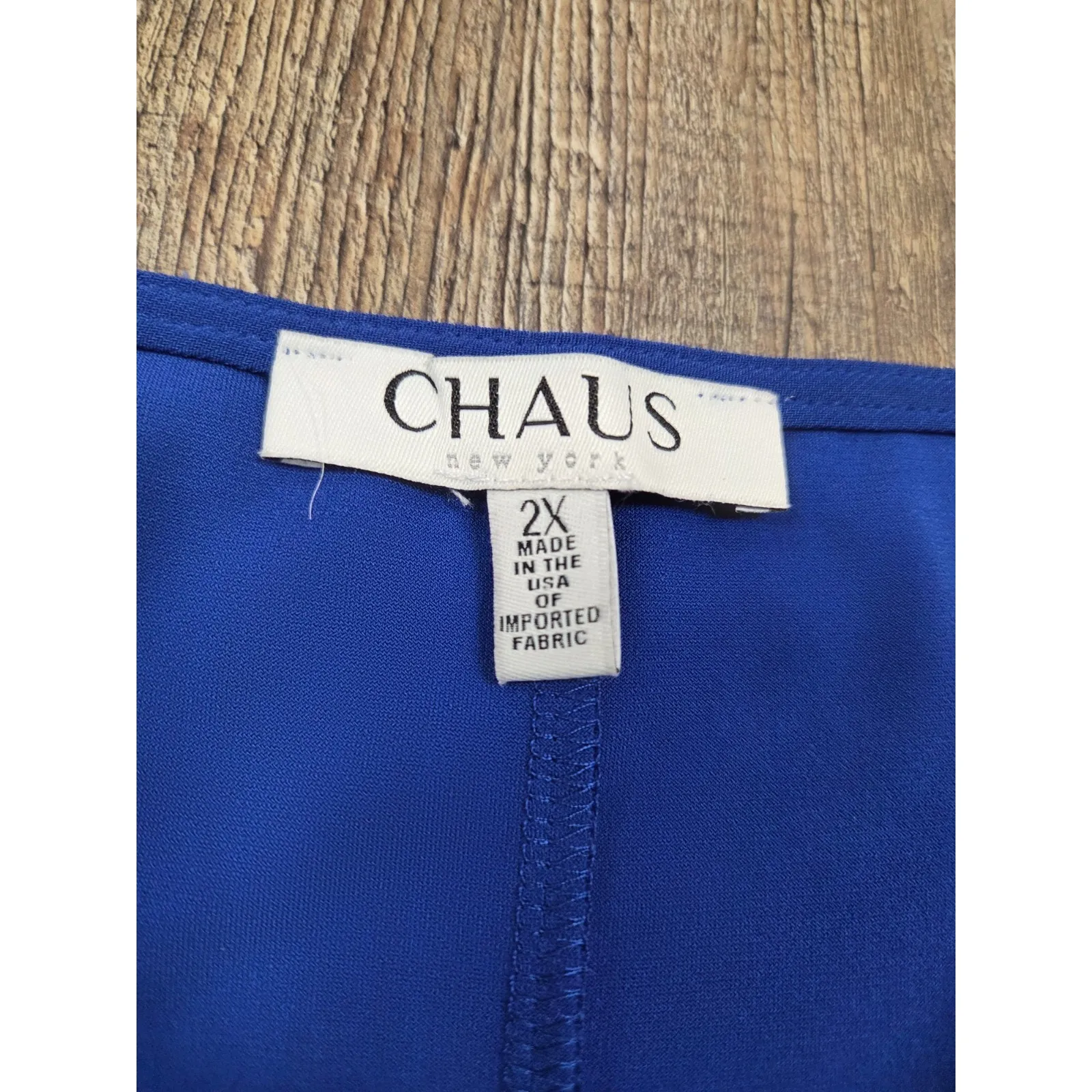 Chaus NY Royal Blue Stretchy Long Rhinestone Pearl Made USA Plus Size Dress 2X - Image 4