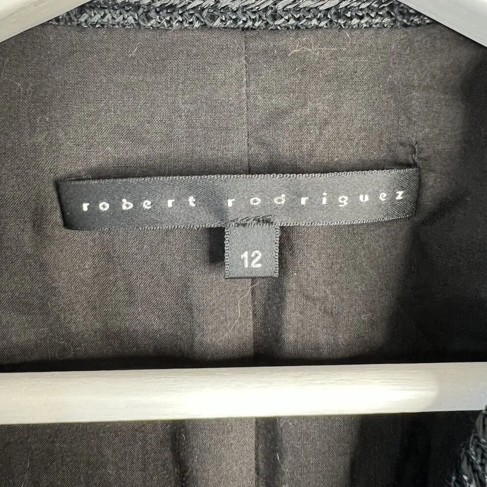 Robert Rodriguez Size 12 Blazer Jacket Black Shiny Cropped 2 Button Notch Collar - Image 3