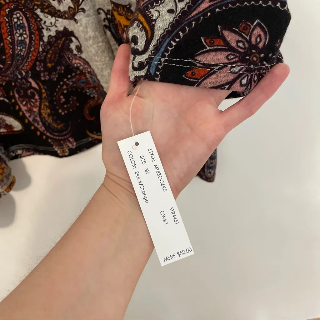 NEW NWT ZAC RACHEL Plus Size Gray Black Purple Paisley 3/4 Sleeve Boho Tunic Top - Image 5