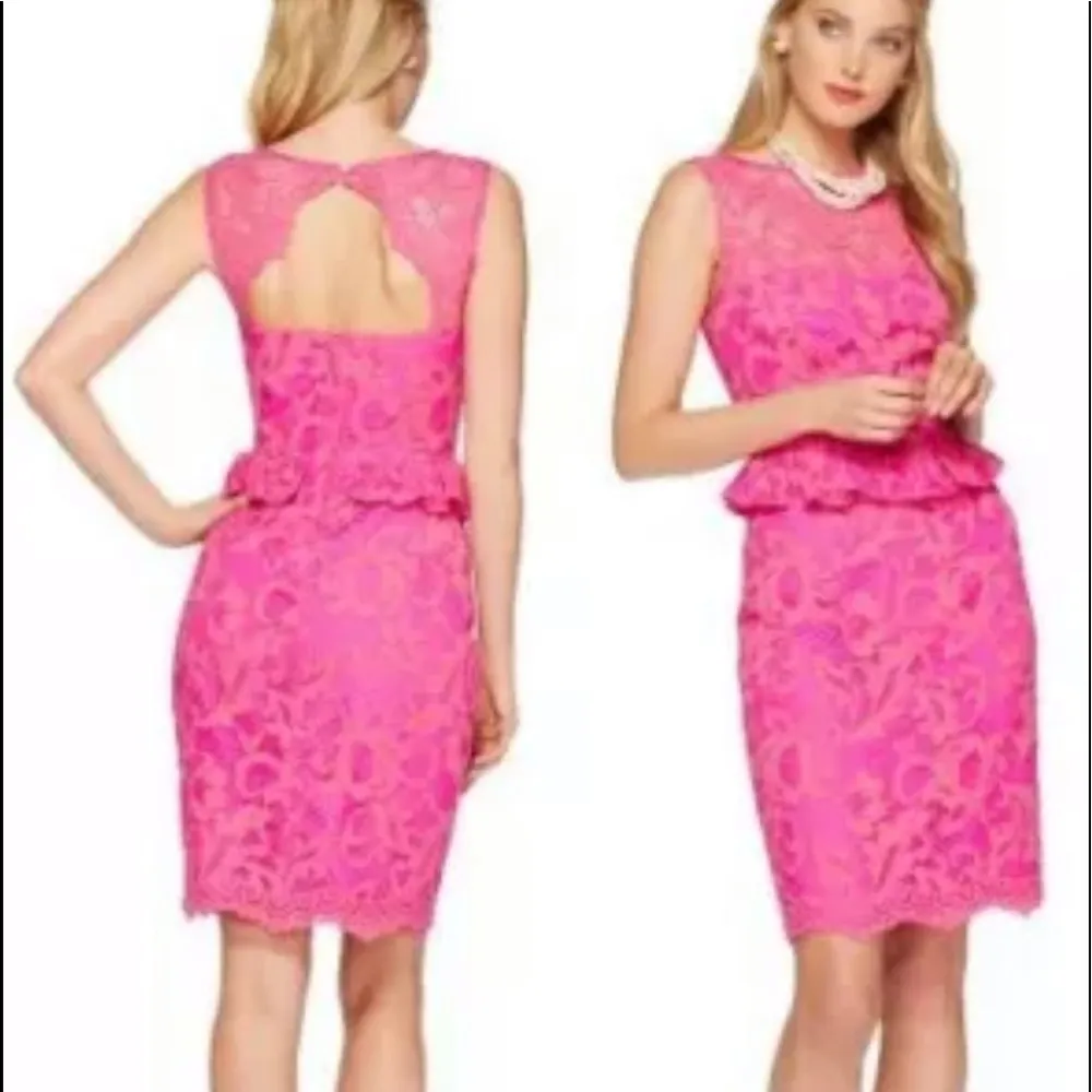 LILLY PULITZER KIRI MAMBO PINK ROMANTIC LACE Peplum Mini DRESS PINK SIZE 4 NEW - Image 3