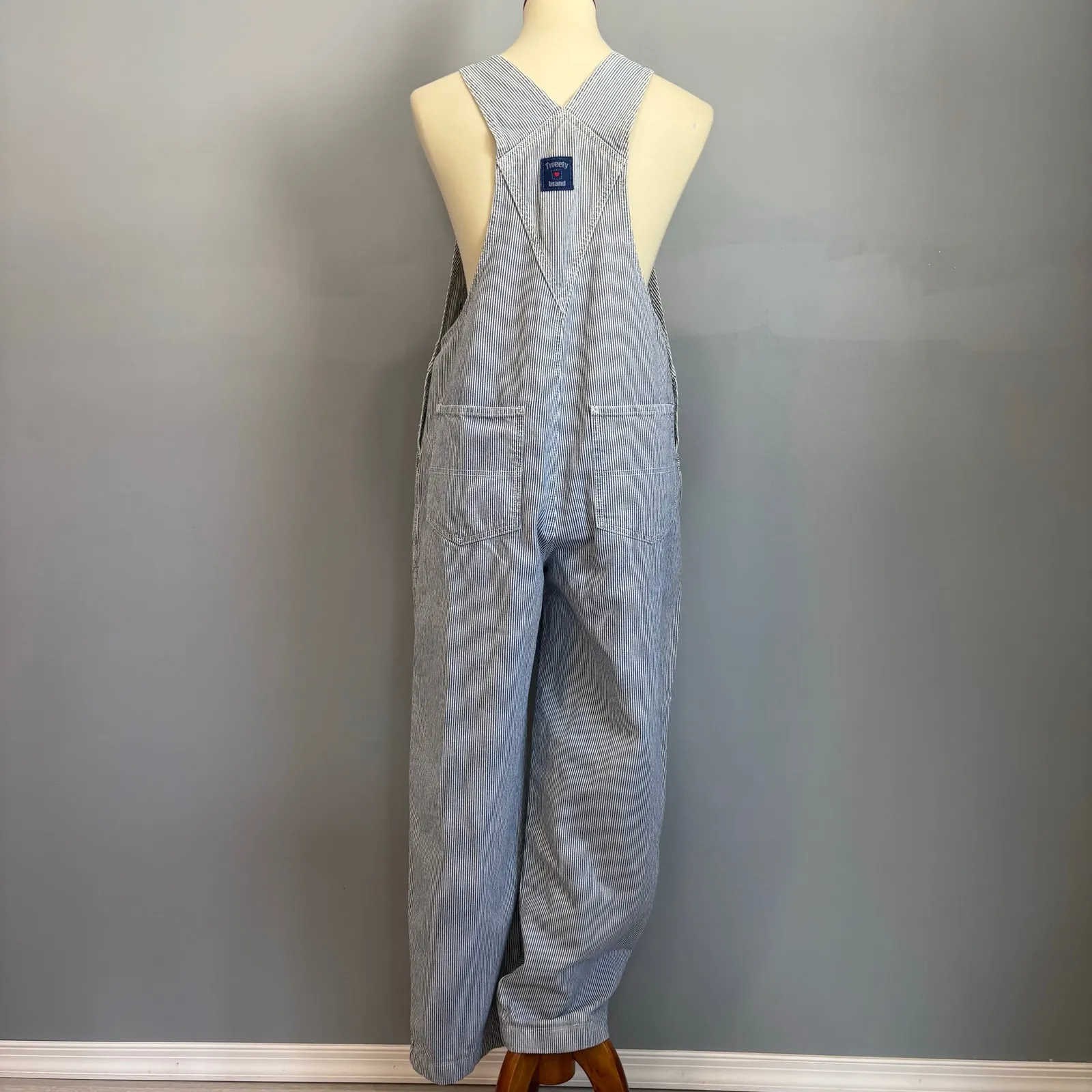 VTG 90s Warner Bros Looney Tunes Characters Pinstripe Overalls Denim, Size M - Image 3