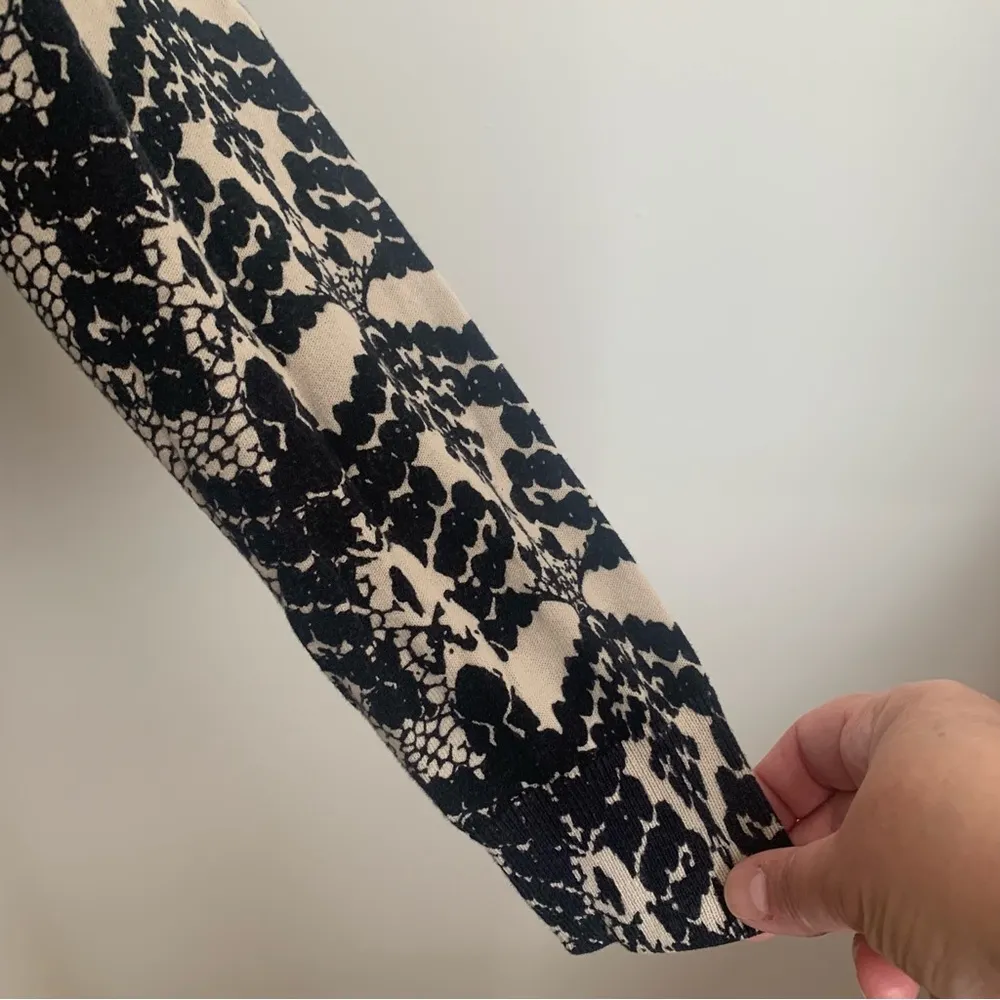 Talbots Black Tan Animal Print Crew Neck Button Cardigan Size M - Image 6