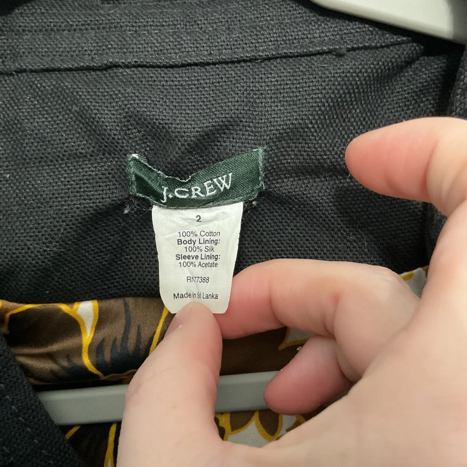 J. Crew Black Linen Blend Cropped Jacket with Floral Lining Size 2 - Image 3