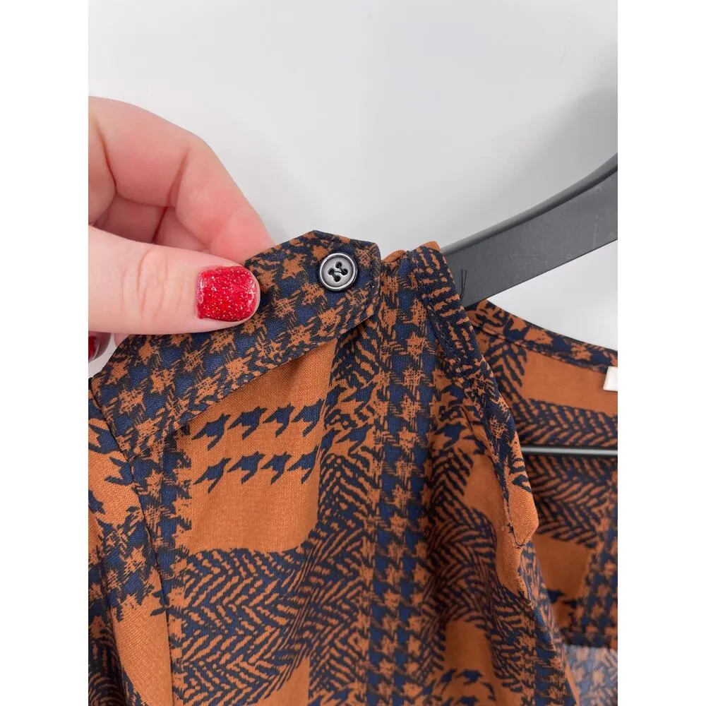 Collective Concepts Brown and Navy Patchwork Print Blouse Size Small - Image 6
