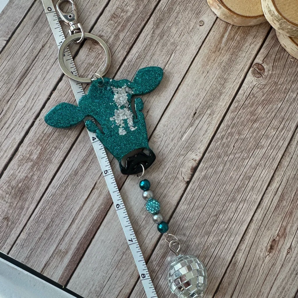 Hand Crafted Teal and Silver Cow Key Holder Blue - Image 7