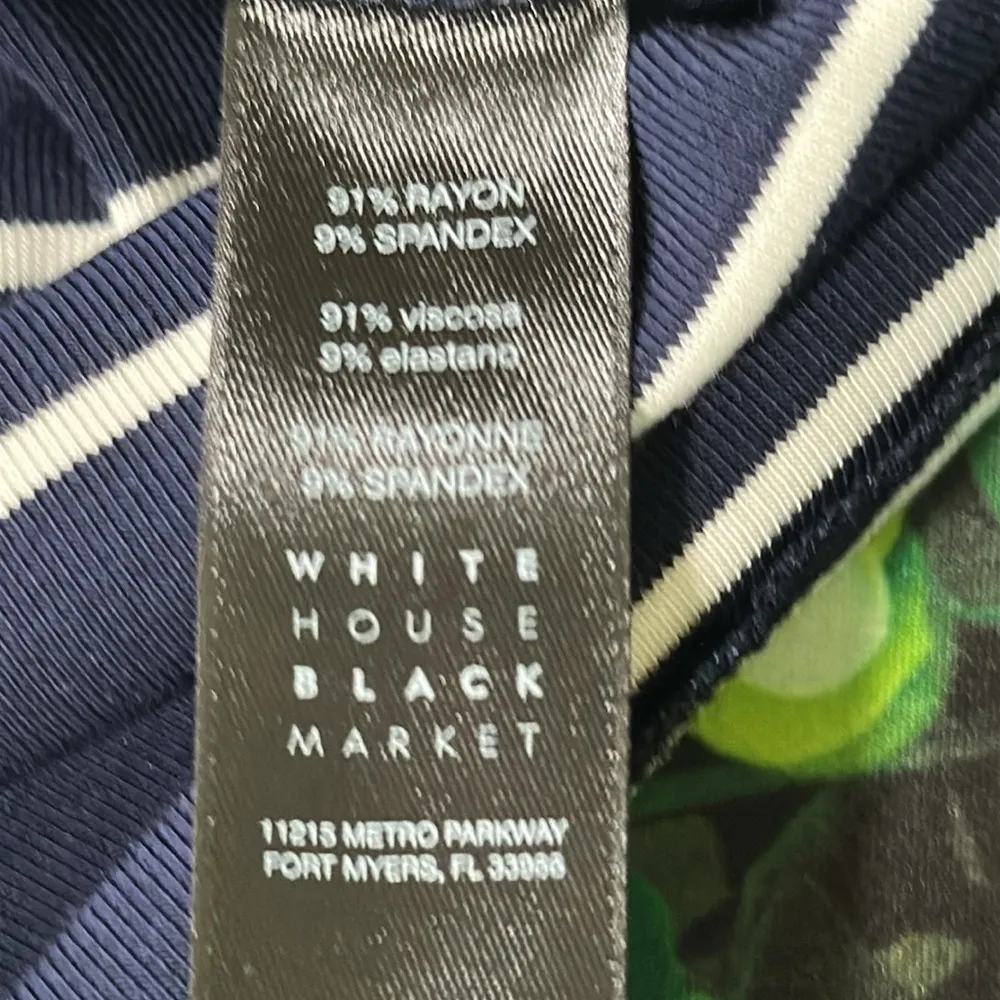 White House Black Market WHBM Navy Blue White Striped Bell Sleeve Dress Medium - Image 9