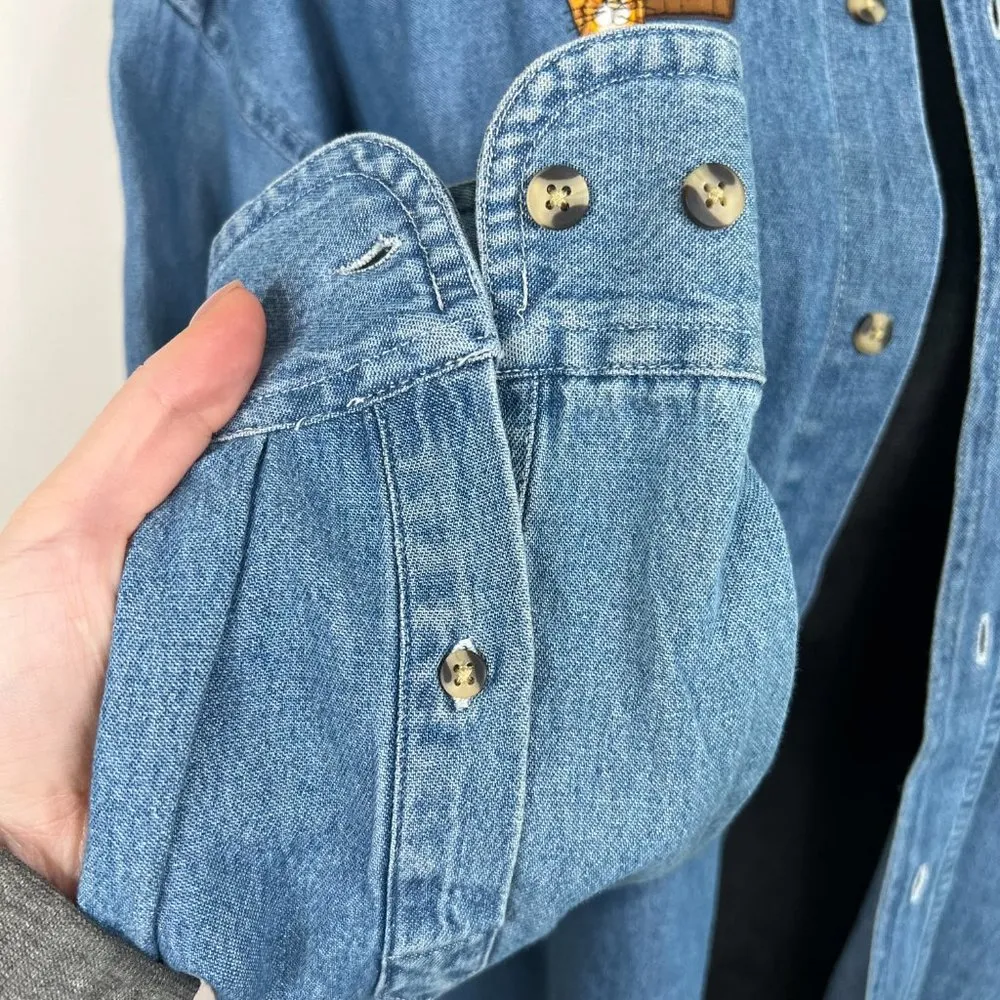 Vintage Embroidered Cat Chambray Denim Oversized Button Down Shirt Shacket Size M - Image 6