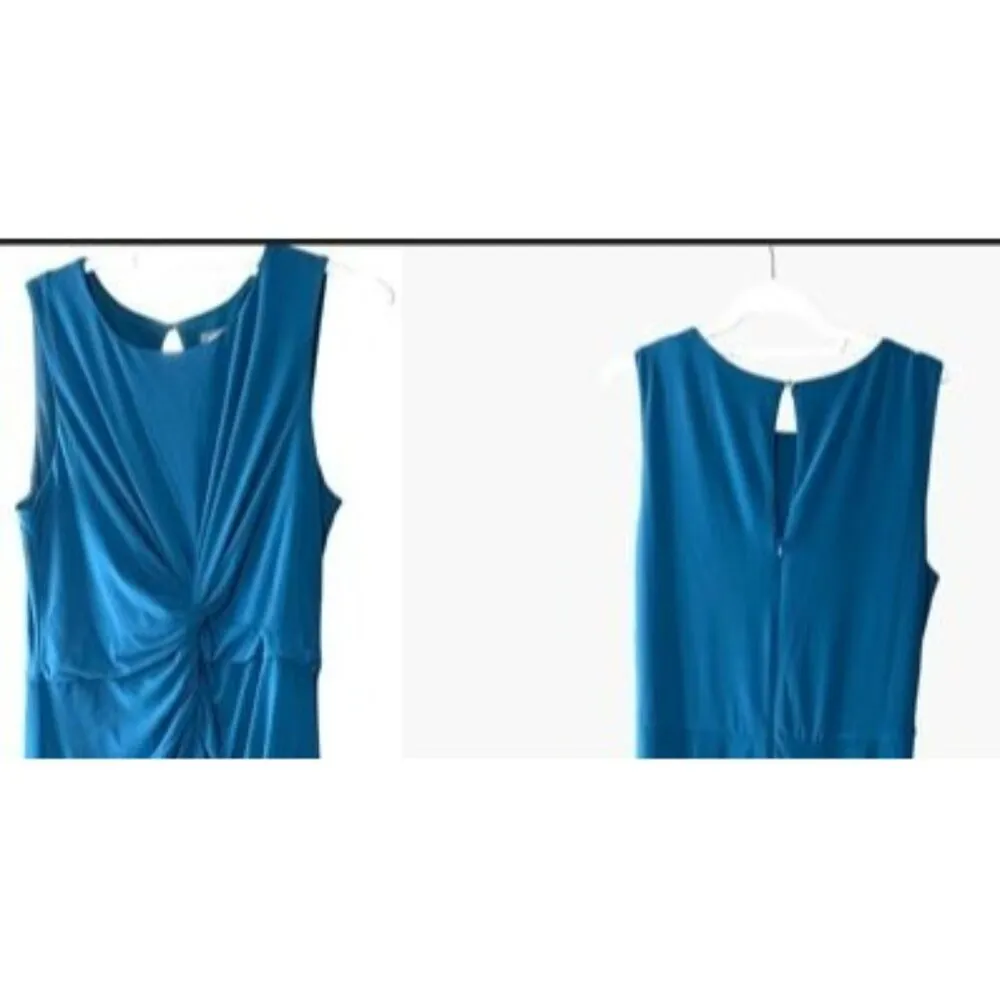 Vince Camuto Size 14 Teal Ruched Bodycon Front Midi Dress Keyhole Closure - Image 9