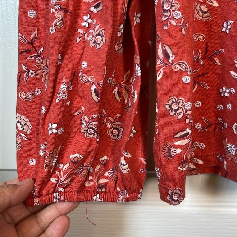 Lucky Brand Red Long Sleeve Square Neck Blouse Shirt Size Large EUC #0534-OC - Image 5