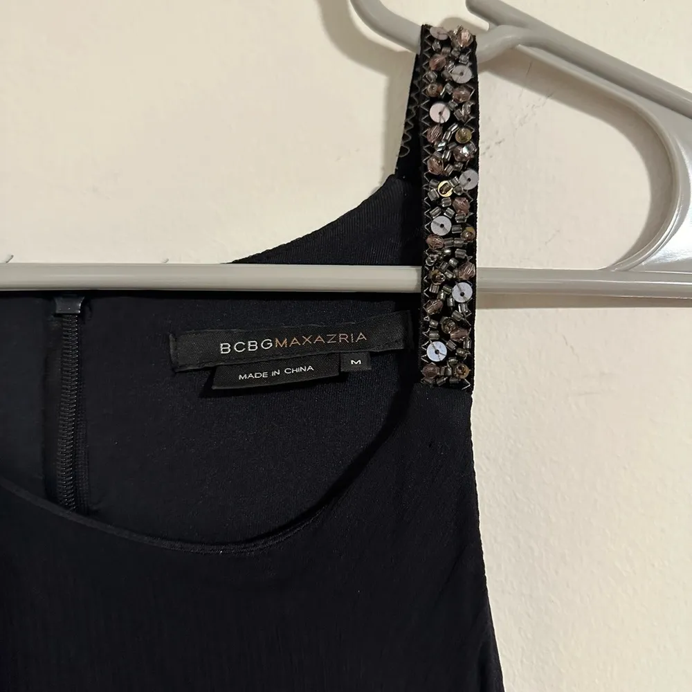 BCBGMAXAZRIA vintage 90s tulle tiered ruffle black dress with sequin strap Y2K - Image 5