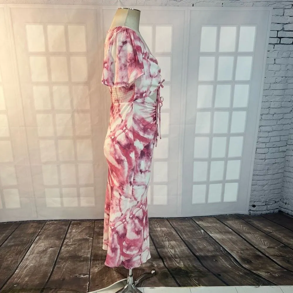 Lucy Paris pink tie dye drawstring cutout midi dress size small - Image 5