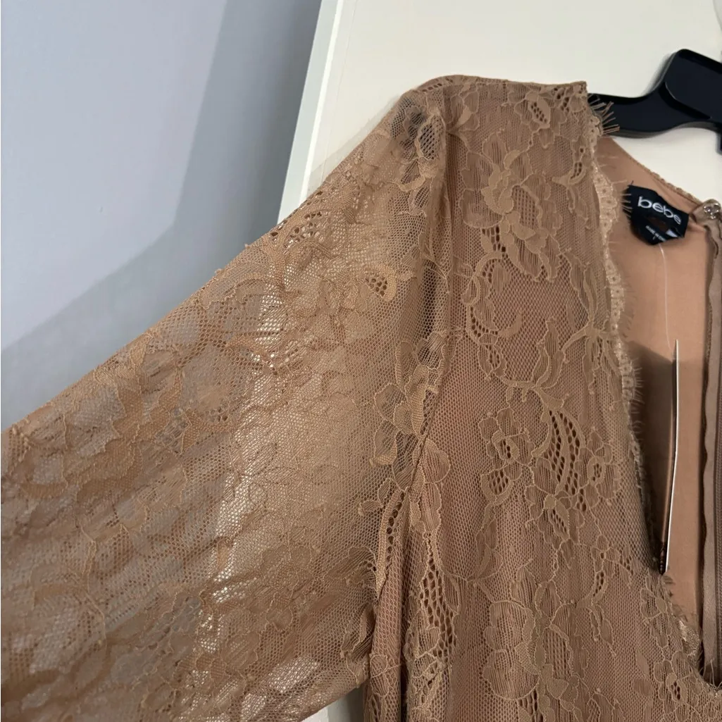 BEBE VEGAN LEATHER LACE MIDI DRESS - Image 8