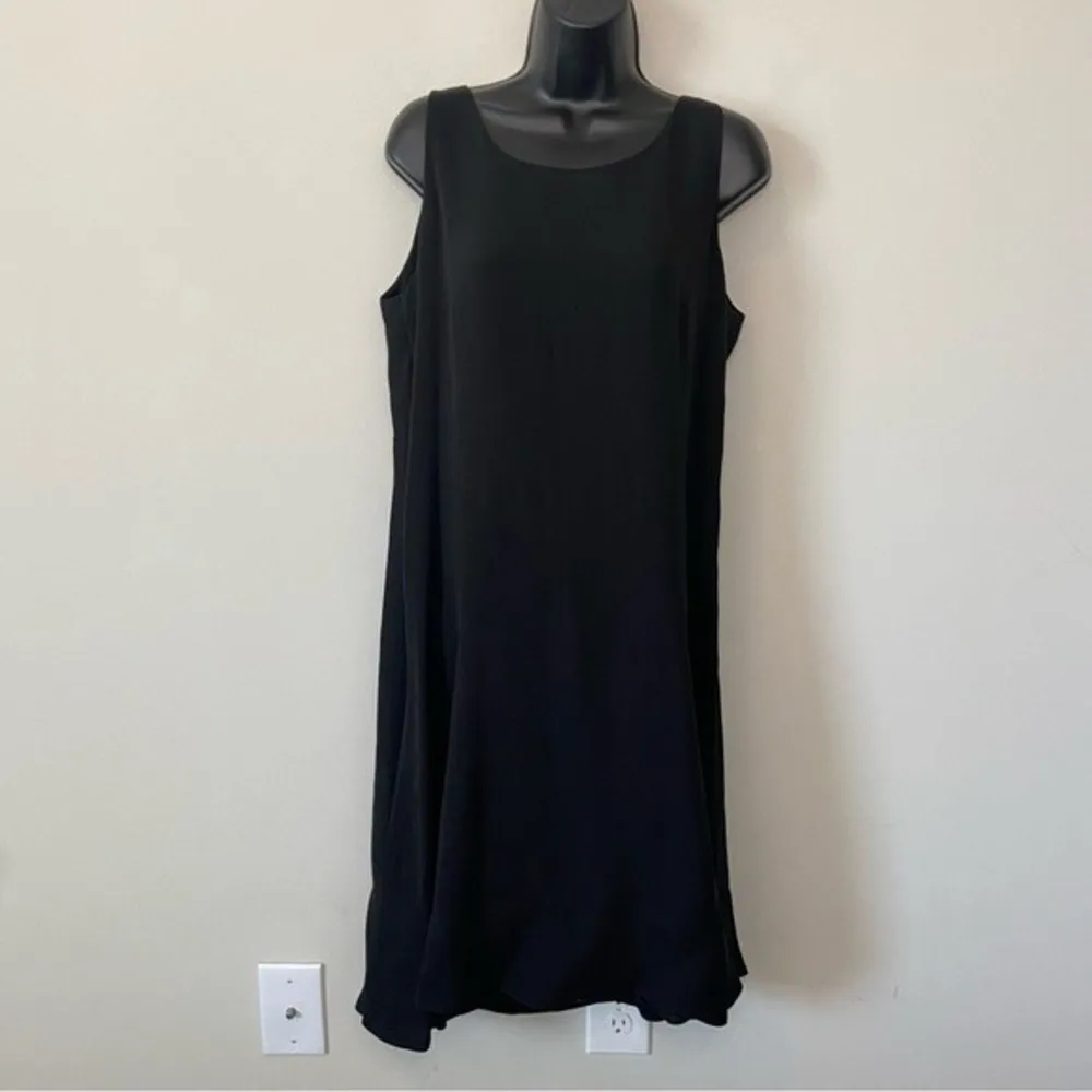 Eileen Fisher Black Sleeveless Pleated Shift Dress Scoop Neck Medium - Image 5