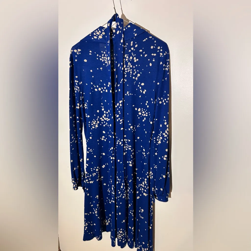 Vintage Diane Von Furstenberg Blue White Polka Dot Dress - Image 5