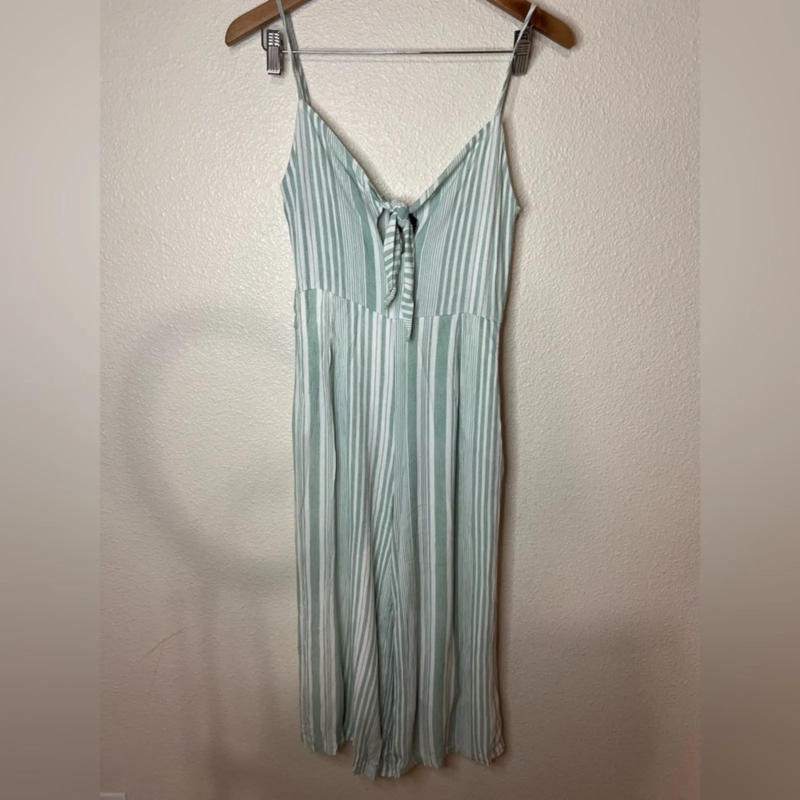 Minkpink Green White Low Tied Tie Front Striped Wide Leg Cropped Jumpsuit XS - Image 2