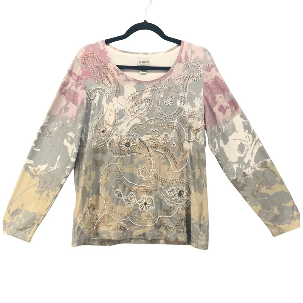 Chicos Womans Shirt Size L or 2 Y2K Art To Wear Vintage Embroidered Beaded Artsy - Image 3