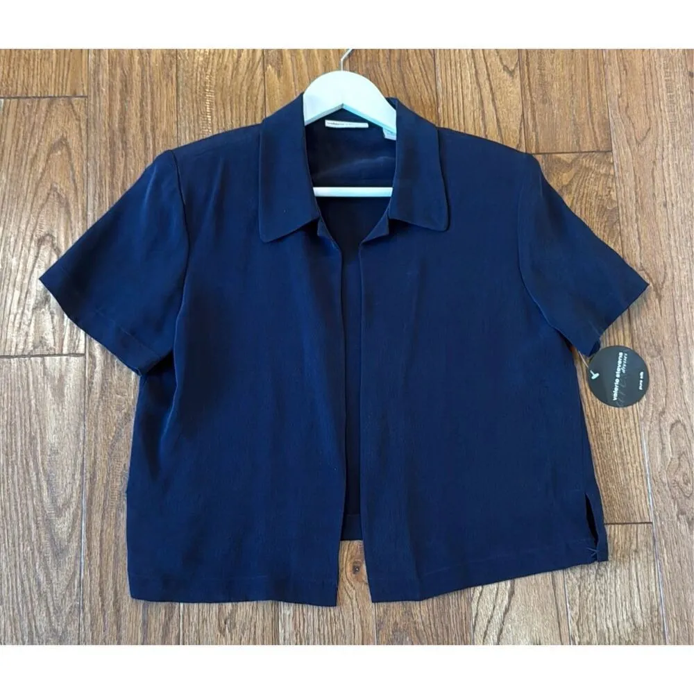 Valerie Stevens NWT 100% silk vintage navy short sleeve jacket 8 - Image 12