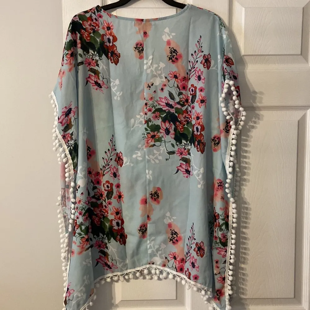 Adreamly Women's Pom Pom Trim Kaftan Chiffon Swimwear size S - Image 7