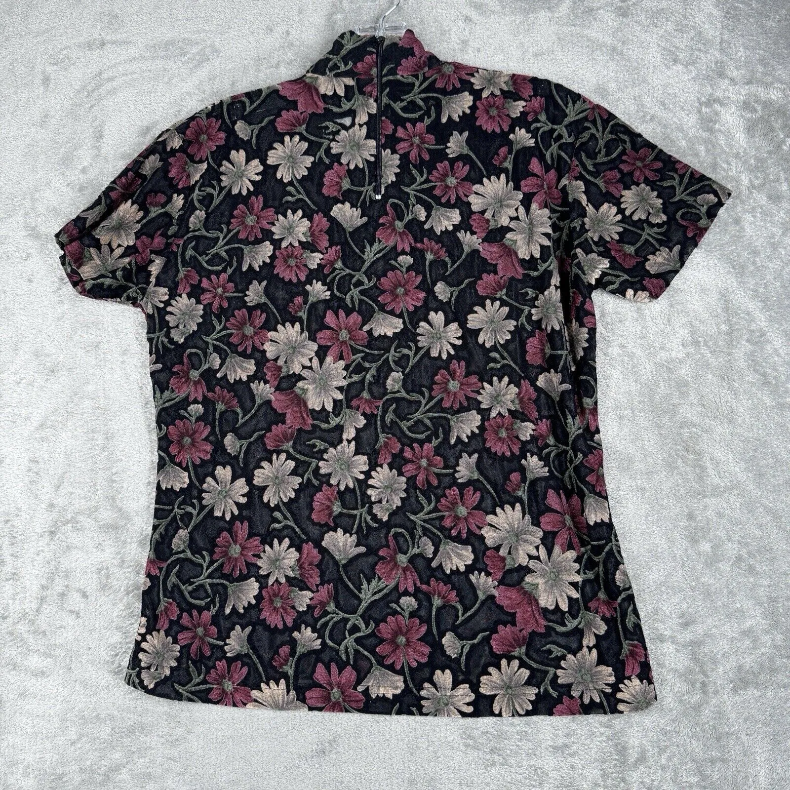 Frazier Lawrence‎ Shirt Womens Large Black Pink Floral Burnout 2000s Y2K Vintage - Image 3