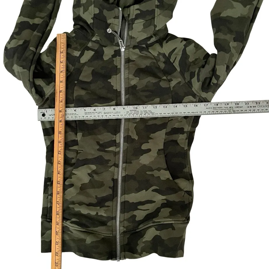 LULULEMON Camo Green Hoodie Scuba Heritage 365 Twill Multi Zipper Front Size 4 - Image 7