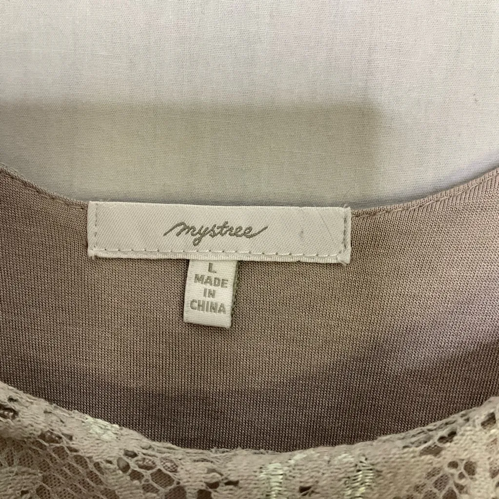 Mystree Lace Tank Dress Beige Size Lg Boho Cottagecore Feminine Chic Flounce Hem - Image 3