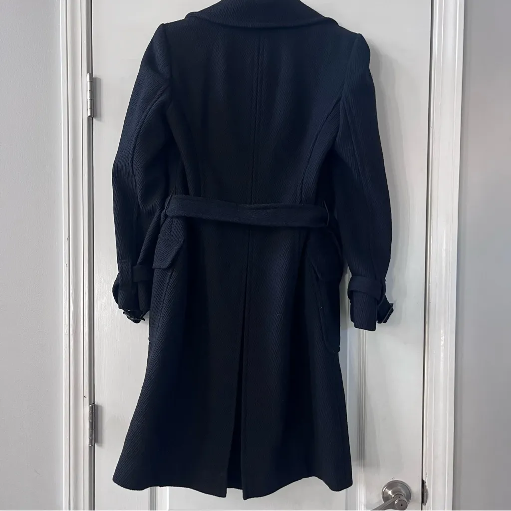 LOFT Ann Taylor Women’s Coat Wool Blend Black Textured Tie Size 4 Mid Length - Image 5