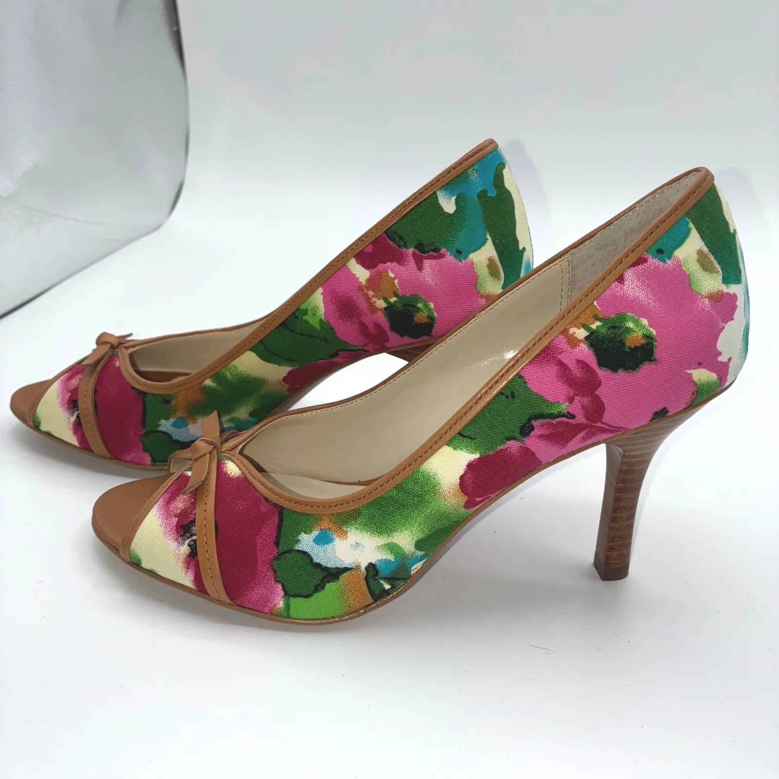 Anne Klein Floral Peep Toe Heels Womens Size 6M Fabric Upper Party Festival New - Image 5
