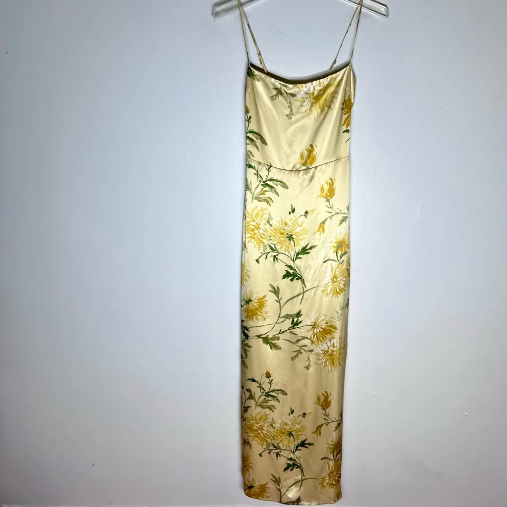 NEW Reformation Frankie Silk Dress Floral Yellow Sz 0 - Image 2