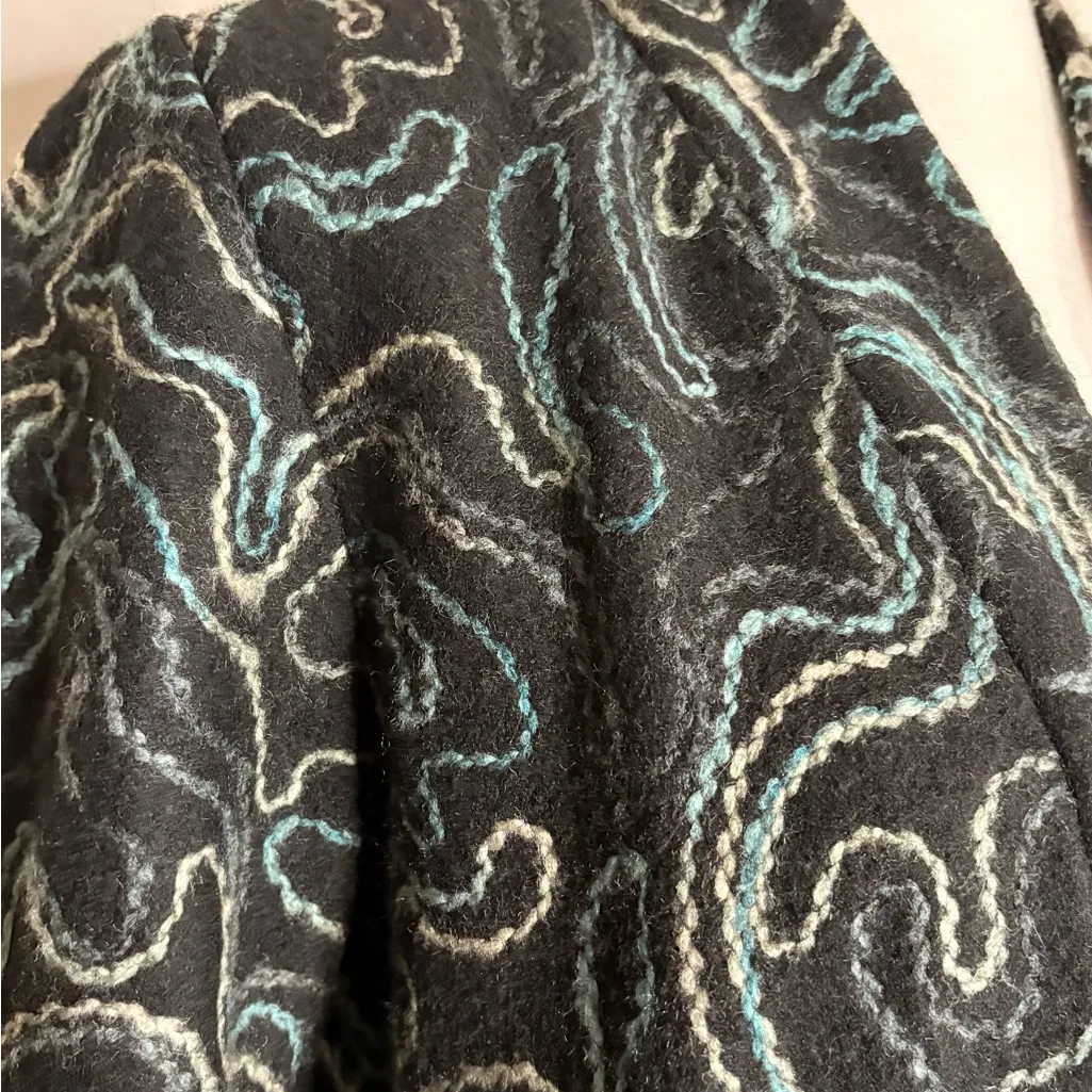 J Jill Women's Open Front Cardigan Sweater Abstract Swirls Wool Blend Size M Black Size M - Image 3