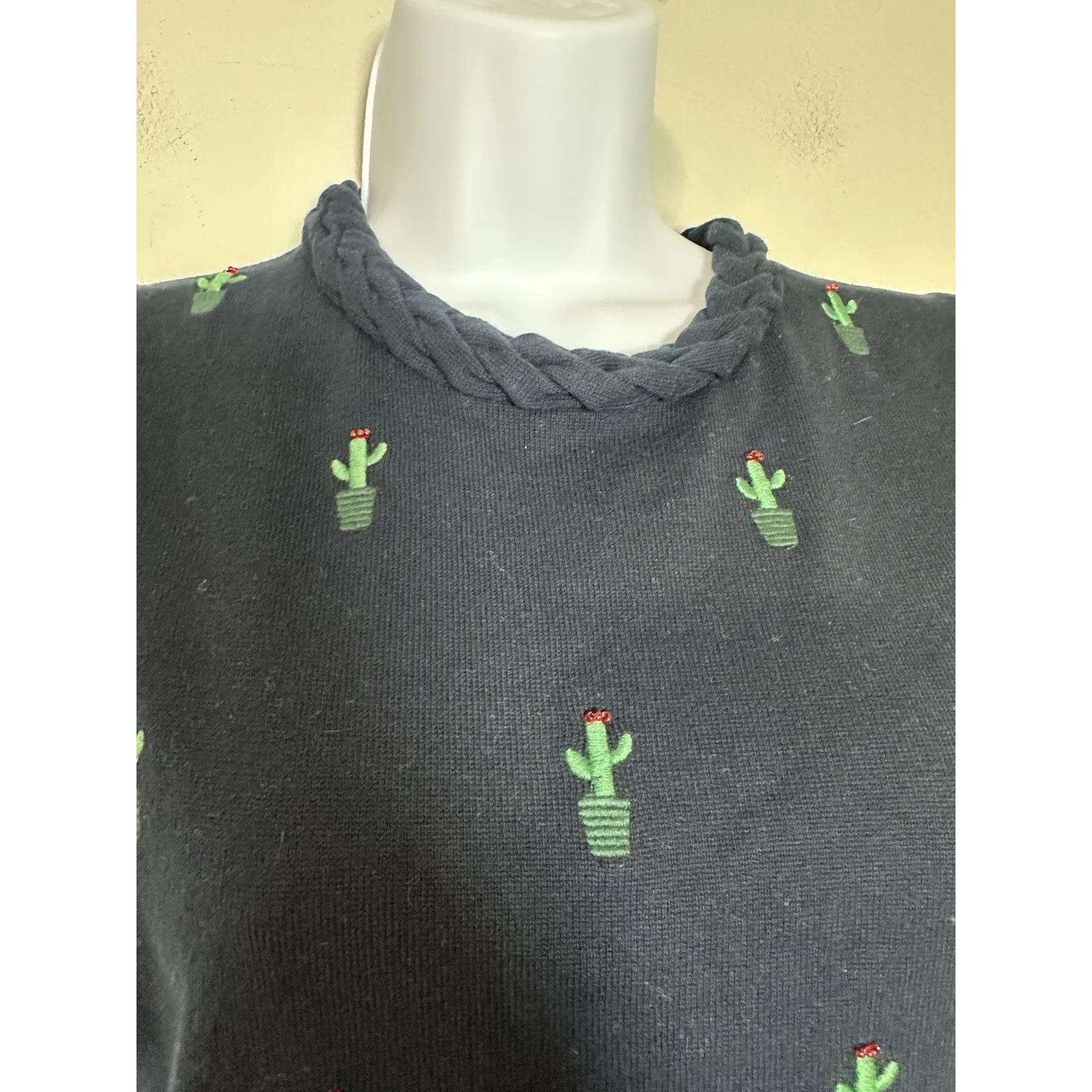 Pearl by Lela Rose Cactus Embroidered Cotton Knit Sweater Vest - Image 4