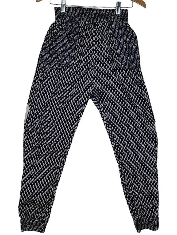 Dark Geometric Pull On Jogger Pants Size XS Staring At Stars BOHO Hippie Relaxed - Image 1
