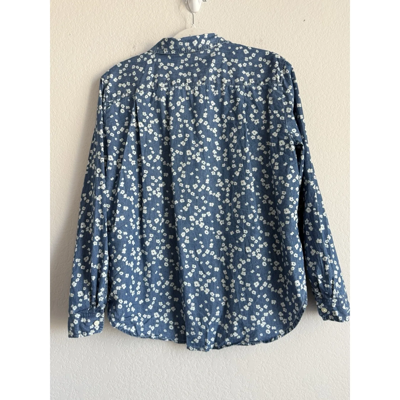 Loft Women's Large Bloom Chambray Everyday Relaxed Button Up Shirt Casual Boho - Image 8