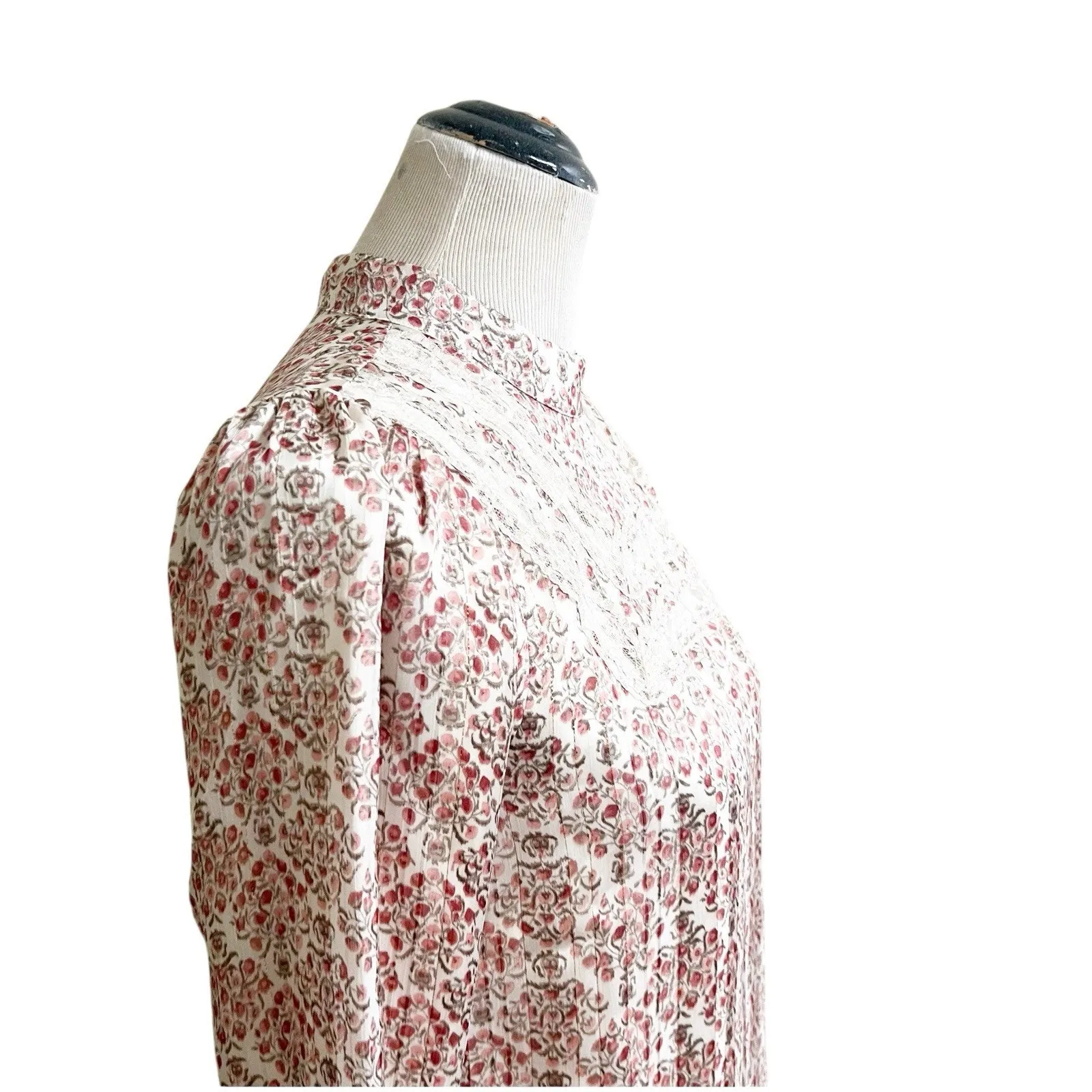 Greylin High Neck Crochet Yoke Cottage Core Peasant Blouse NWT Size XS Pink - Image 7