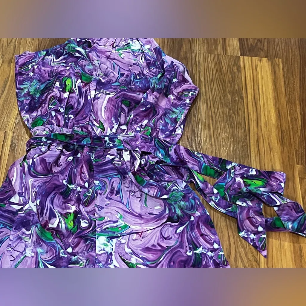 Kareno Halter Neck Wide Leg Jumpsuit purple and green marble print Size S - Image 6