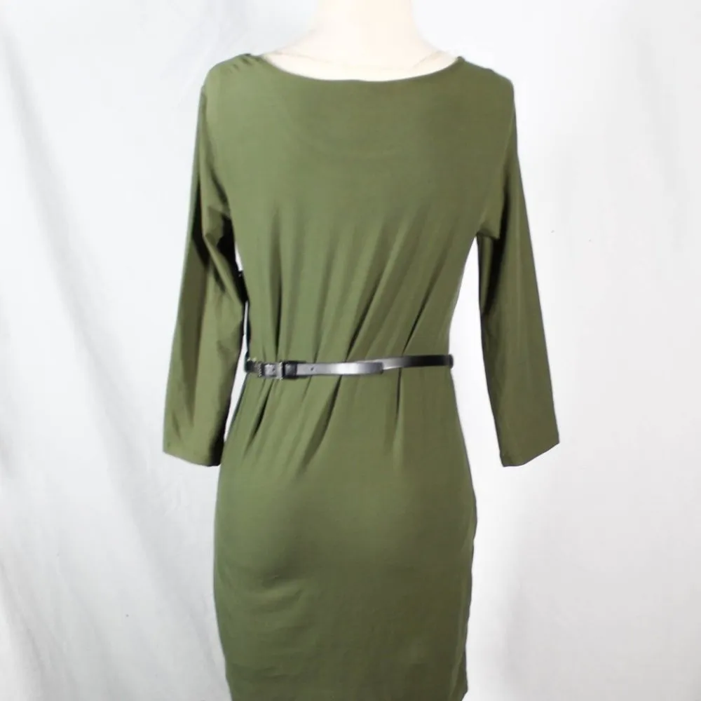 Casual Neutral Olive Toned Green Dress with Black Leather Belt NWT - Image 8