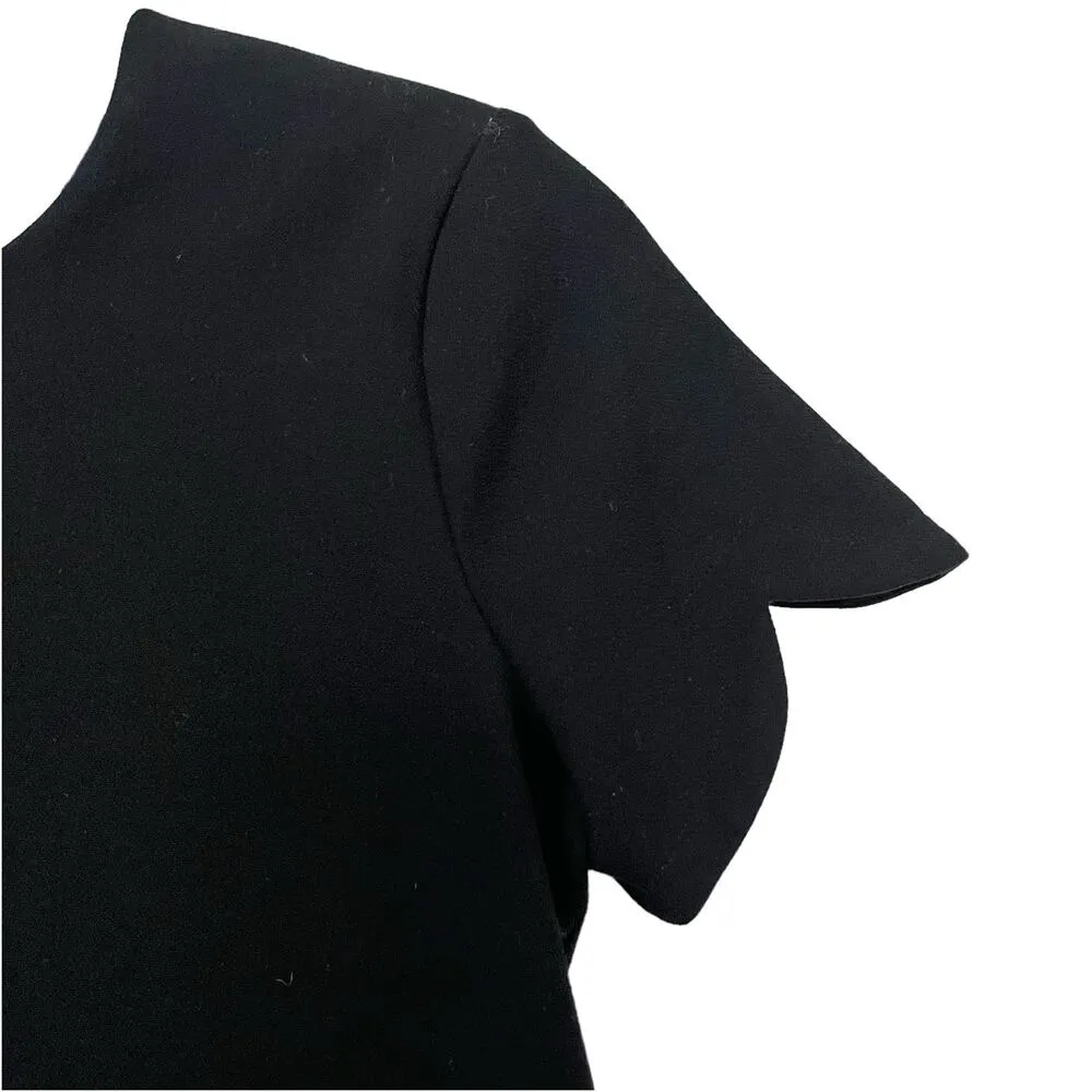 Shoshanna Solid Black Scalloped Crepe Short Sleeve Top Size 0 - Image 5