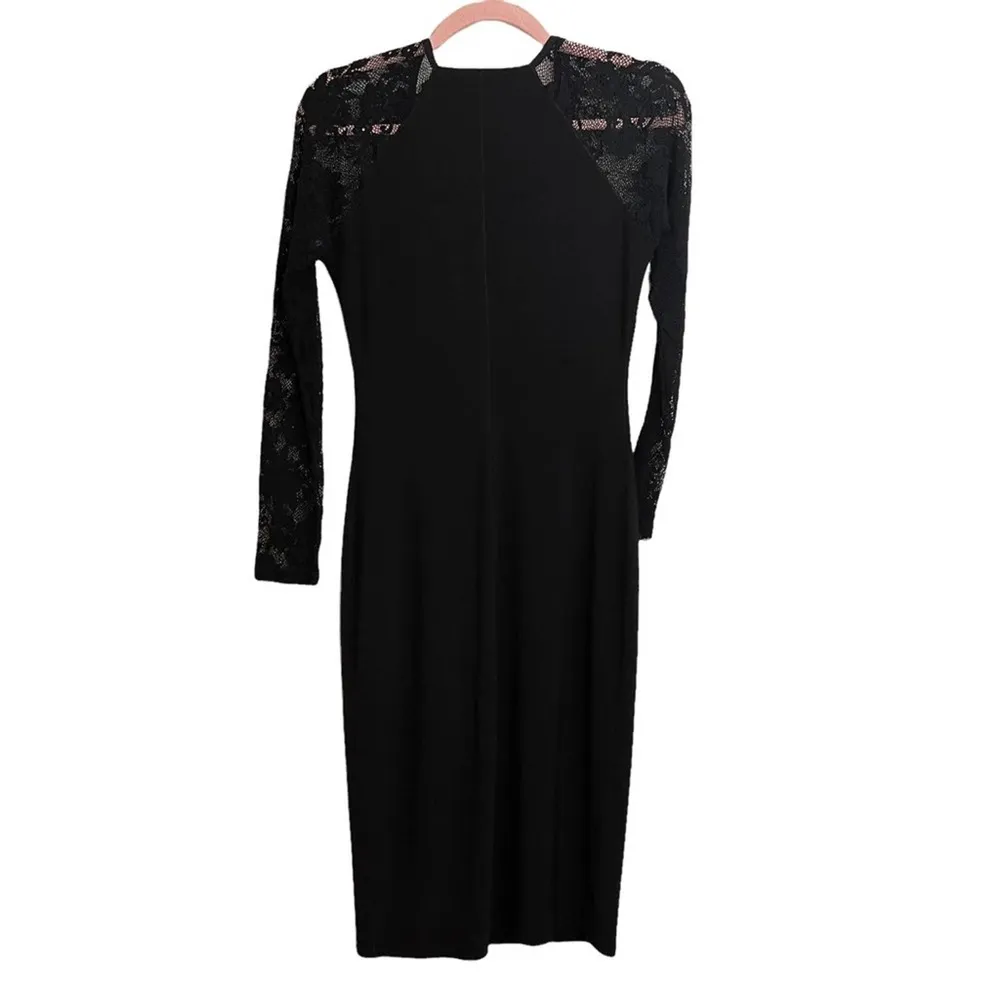 Joseph Ribkoff Black Lace Sleeve Midi Dress - Image 2