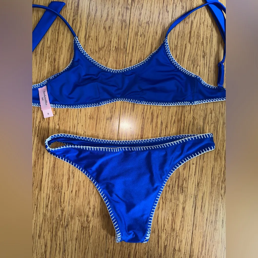 Blue Bikini Set with White Stitching - Image 4