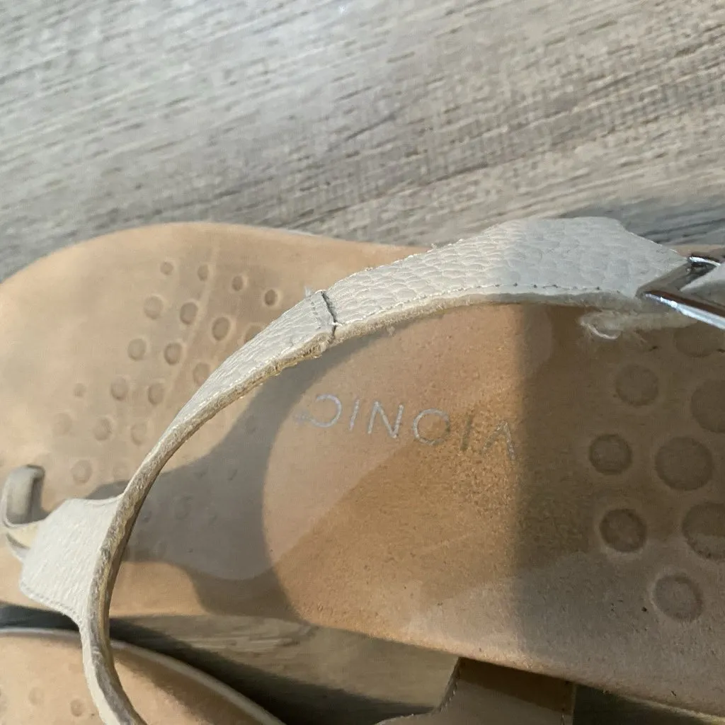 Vionic Terra Sandals Womens 8.5 Leather Thong Slingback Cream Buckle Support - Image 5