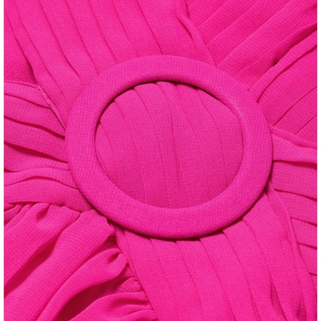 PATBO women size 0 flutter sleeve hot pink maxi long dress ruffles v neckline - Image 8