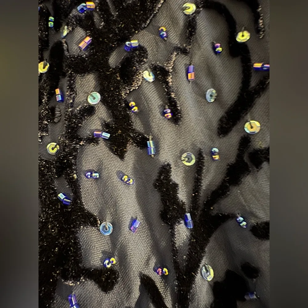 Vintage Alex Evenings Navy Blue Velvet Tasseled Dress - Image 4