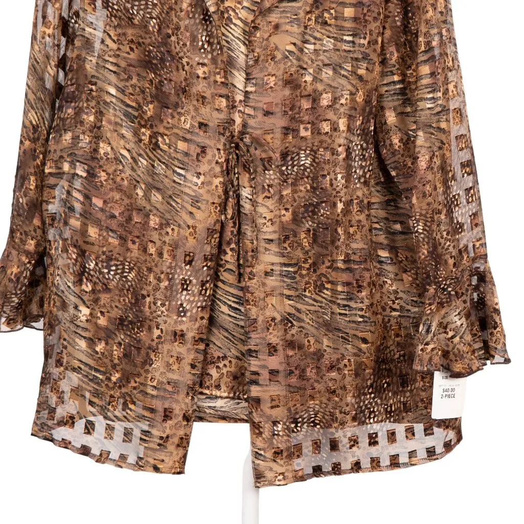 Leopard Print Sheer Y2K Blouse Set L NEW Brown Tank Boho Festival Fairy Gold - Image 3