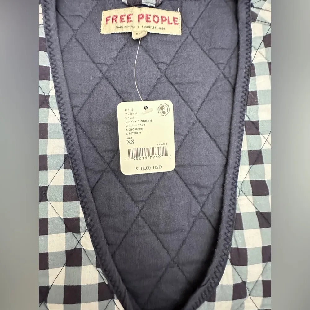 #27 NWT Free People Claudine Quilted Vest in Navy Gingham - Image 8