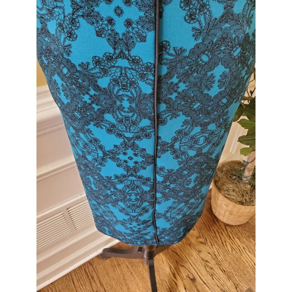Worthington Womans Black Blue Floral STRETCH Fit & Flare Dress Size 3X - Image 4
