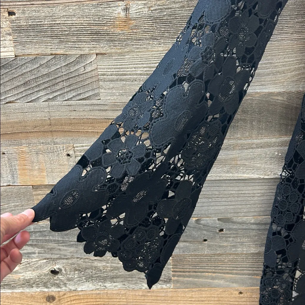 En Crème Black Crochet Bell Sleeve Open Back Mini Dress Size Medium NWT - Image 3