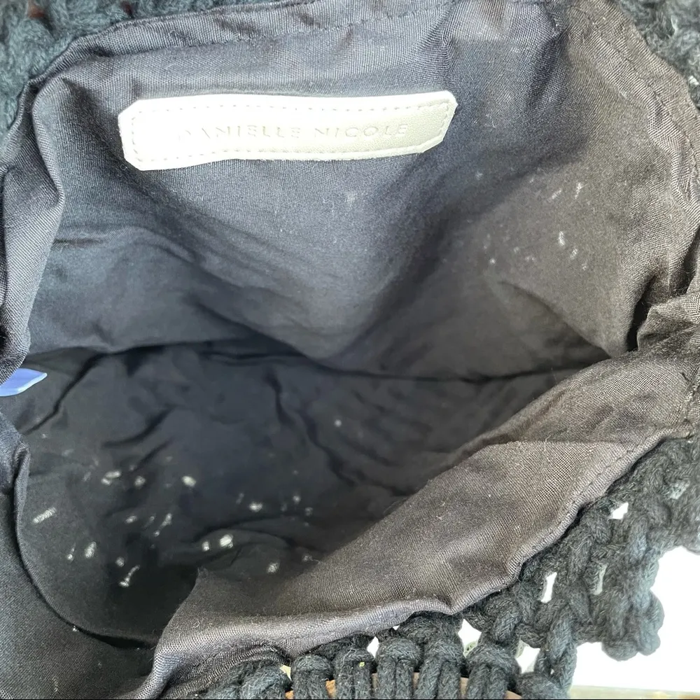 NWT DANIELLE NICOLE Macramé Black Bag Fringe Boho - Image 7