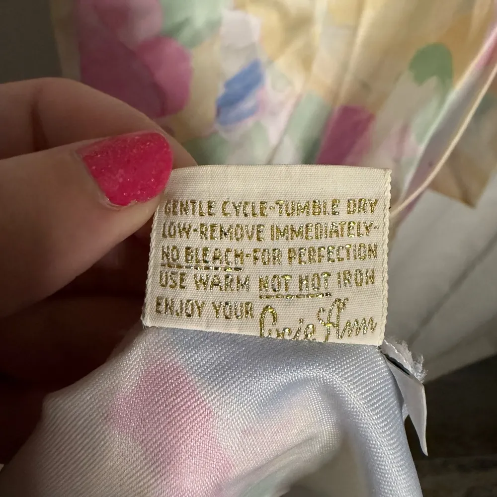 Vintage Lucie Ann Satin Pastel Floral Robe Neglige Medium White - Image 12